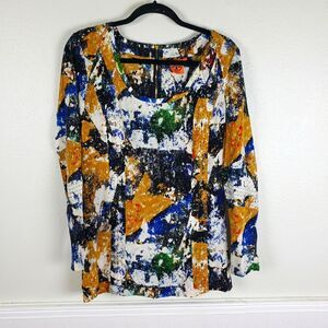 Women's Tory Burch Eileen Silk de chine Tunic Wally Print Stitch Top Size 06/SM